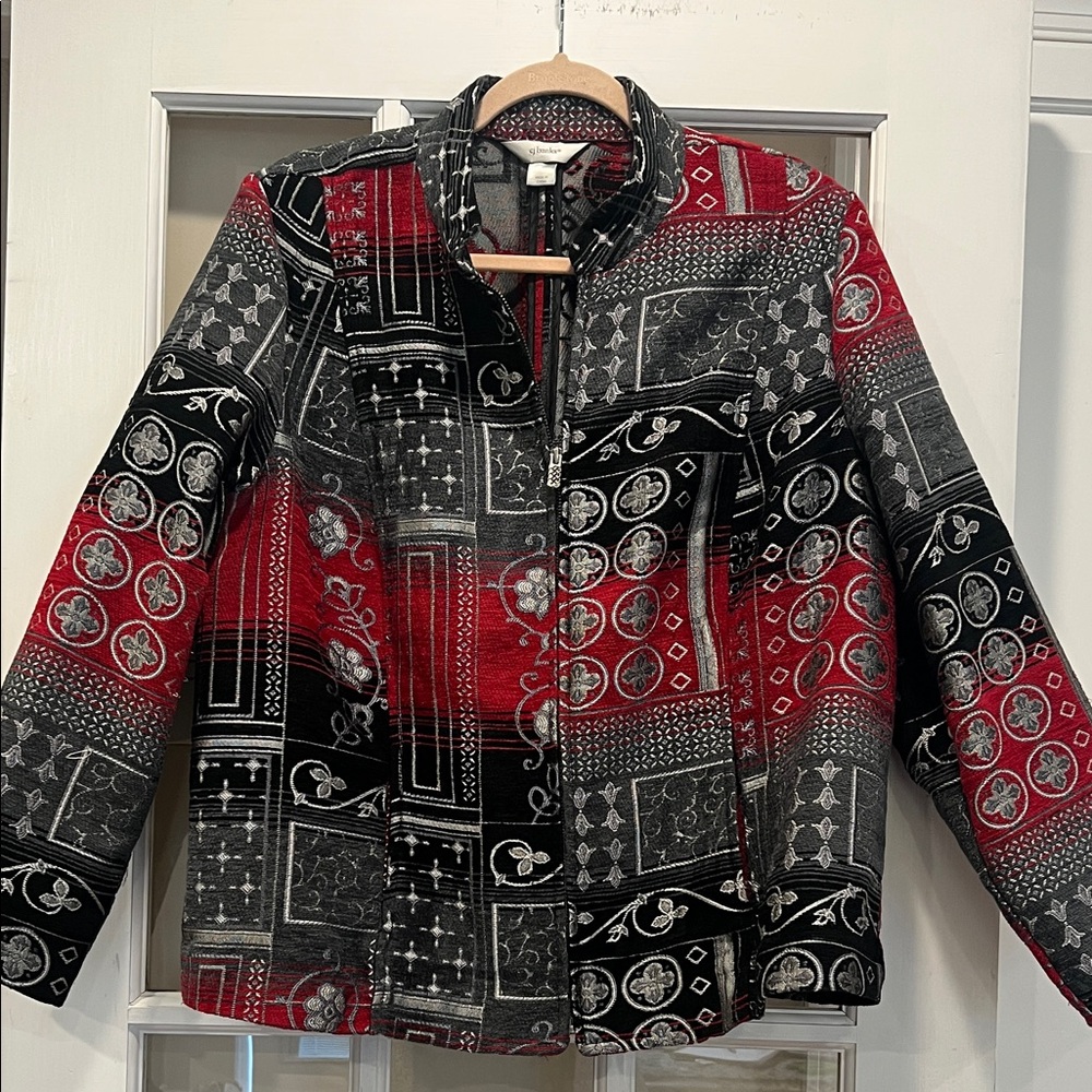 Stylish Women's Patchwork Jacket - Red and Black - image 1